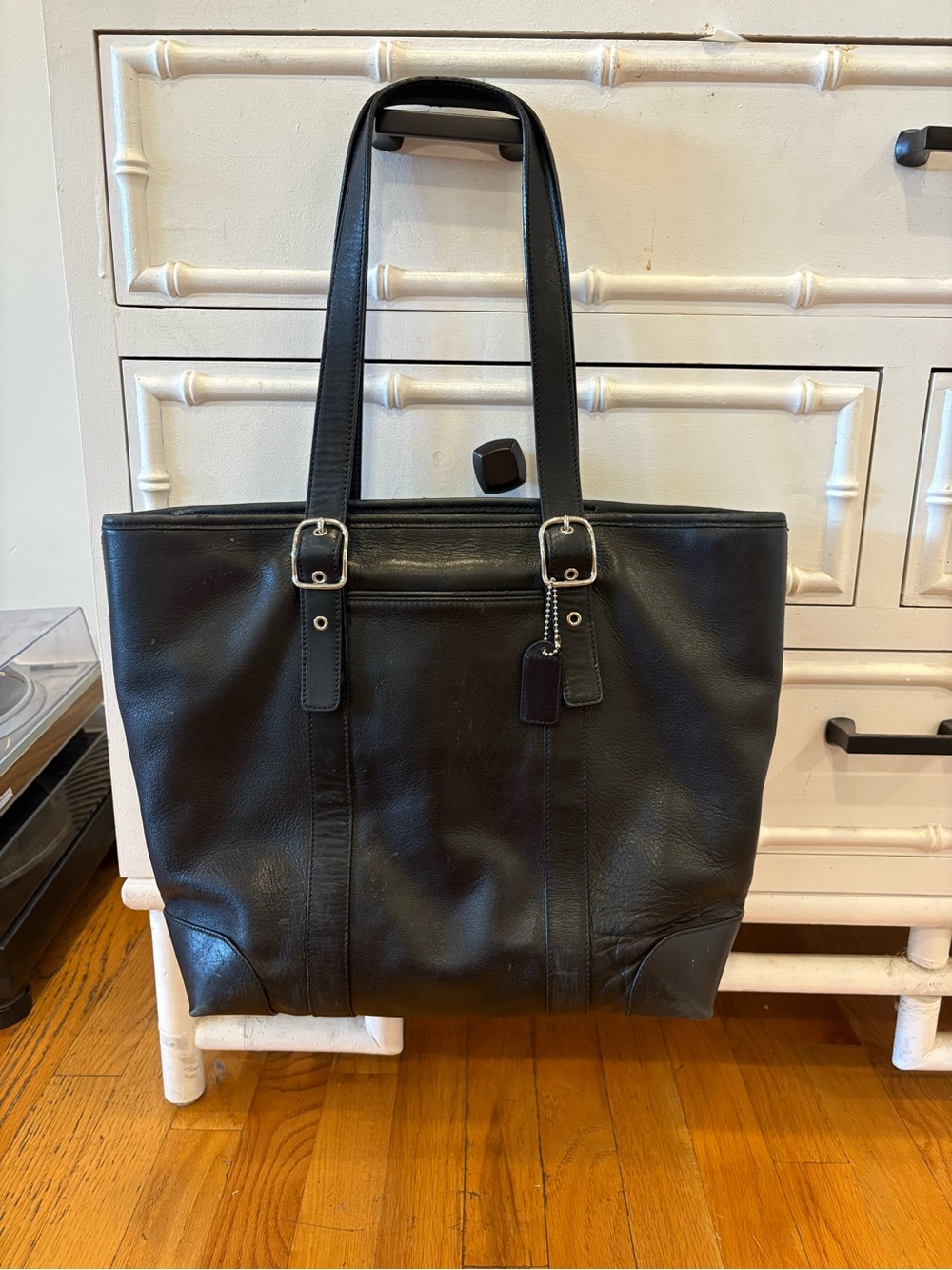 Coach N M3F-5143 VINTAGE Black Leather zipper Tote Bag WOMEN'S
